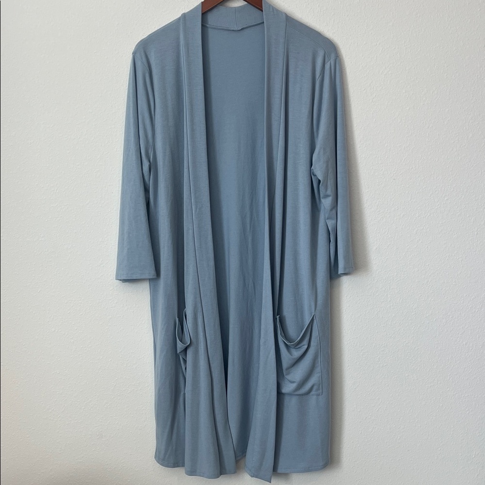 ZENANA Light Blue Open Front Long Cardigan